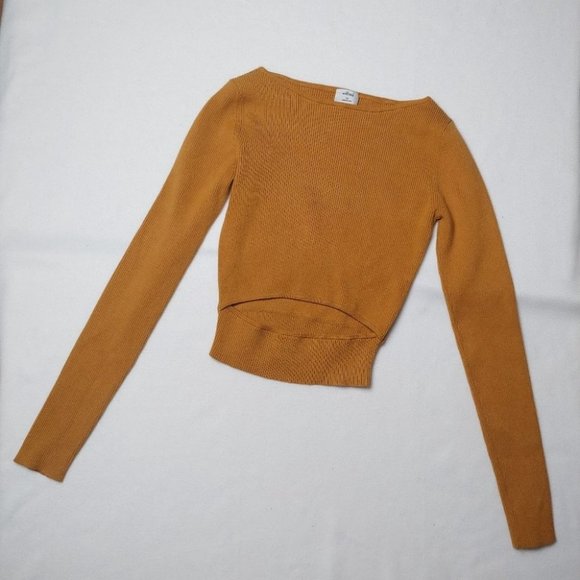 WILFRED | Yacine Cut Out Ribbed Long Sleeve Yellow Top Aritzia XS - Picture 8 of 9